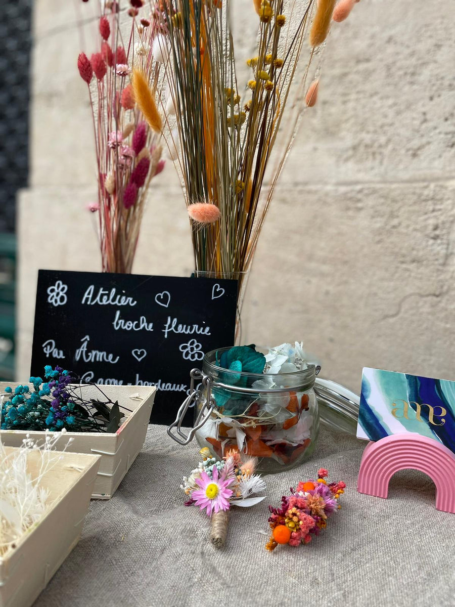 Atelier Broches — 10 Ans Goguette — atelier broches fleurs séchées — Âme Bordeaux fleuriste