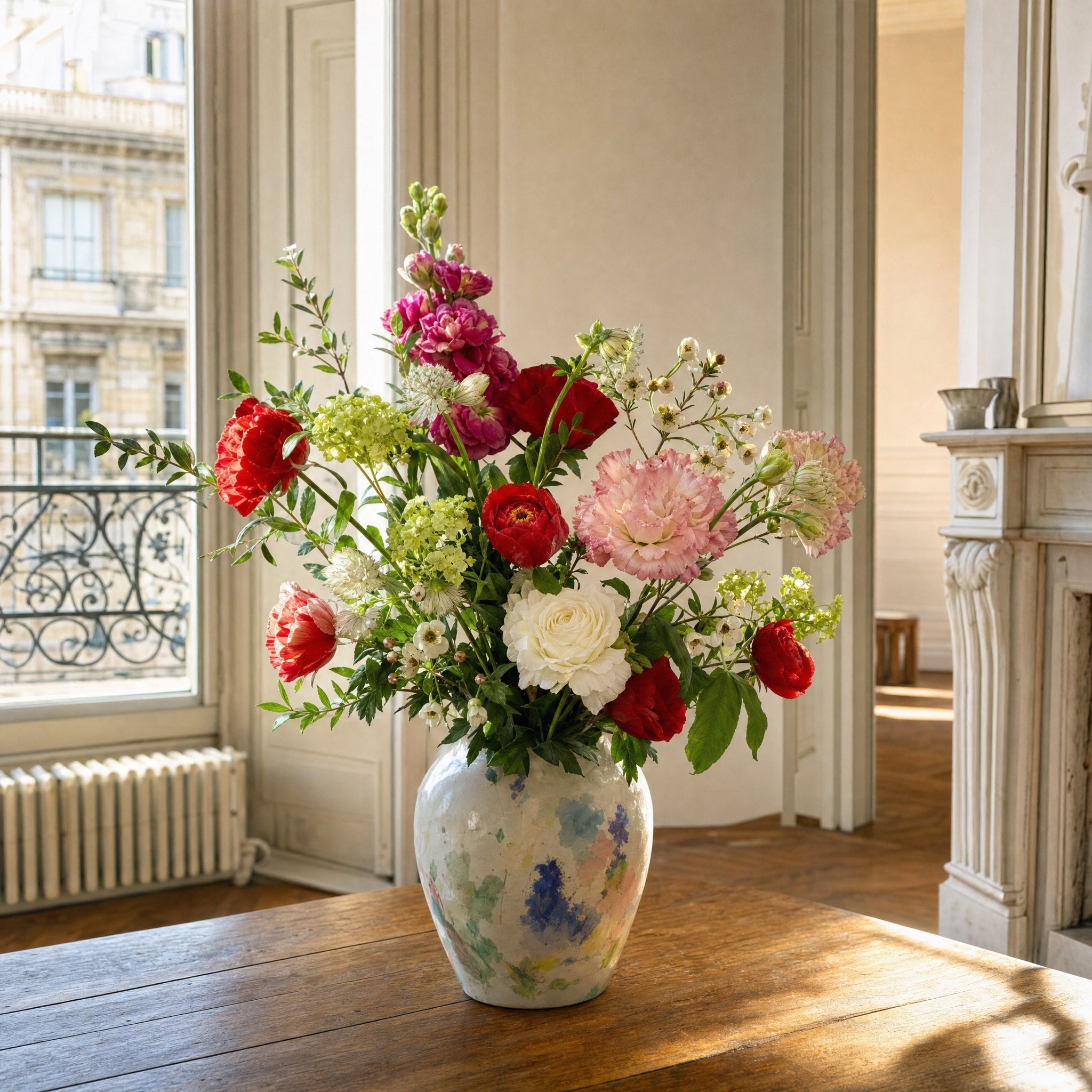 Bouquet fleurs fraîches Bordeaux — mise en scène appartement bordelais — fleurs Bordeaux | ÂME Fleuriste Bordeaux